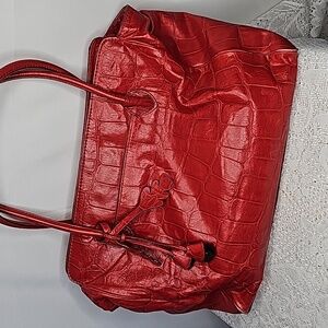 Antonio Melani red leather large animal textured shoulder bag tote